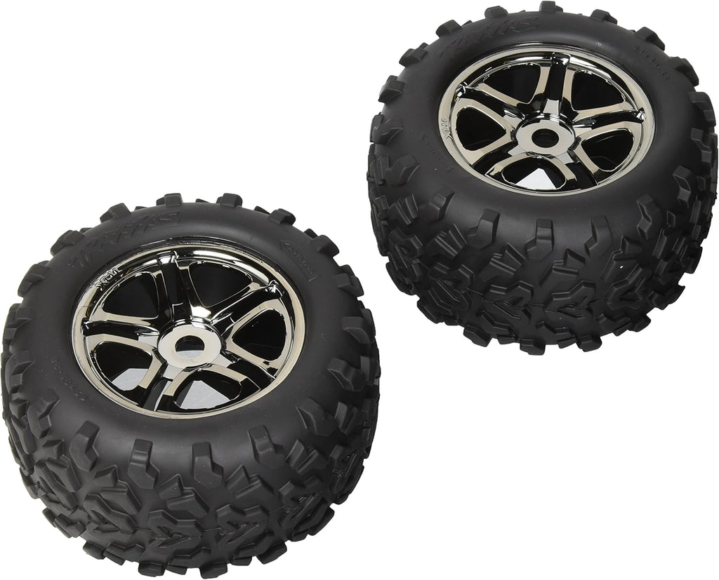 4983A Maxx Tires 6.3" Pre-Glued on SS Split Spoke, Black-Chrome Wheels, TSM Rated (Pair)