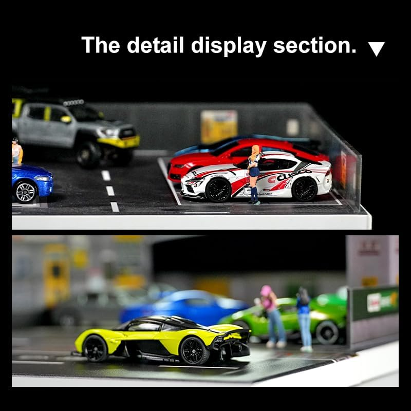 1:64 Die-Cast Car Display Case. Open-Air Parking Lot Scene with Ramp Structure. Car Model Display Stand, Suitable for Hot Wheels Vehicles. (Grayish Green)