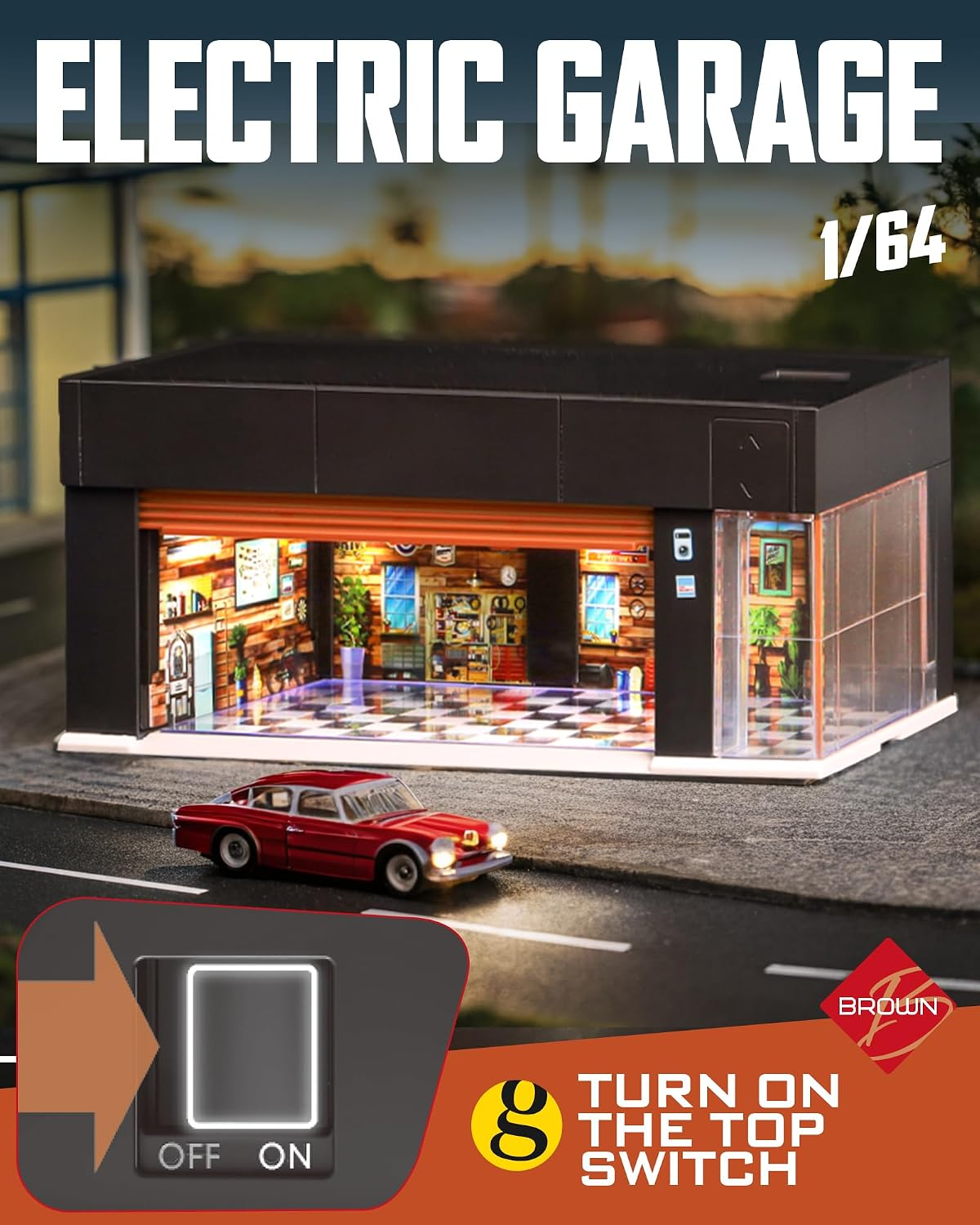 1/64 Display Case for Hot Wheels Garage with LED Voice Control