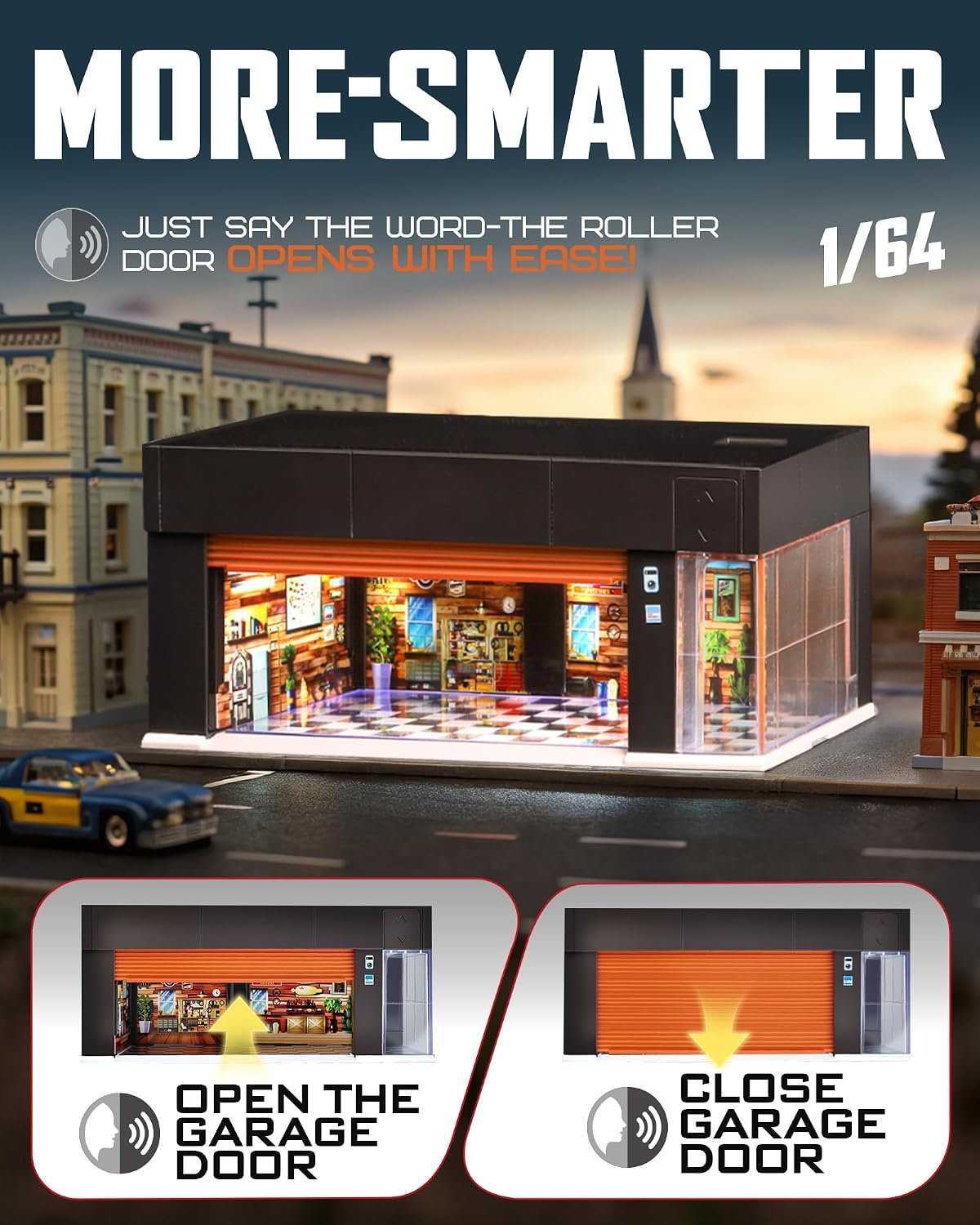 1/64 Display Case for Hot Wheels Garage with LED Voice Control