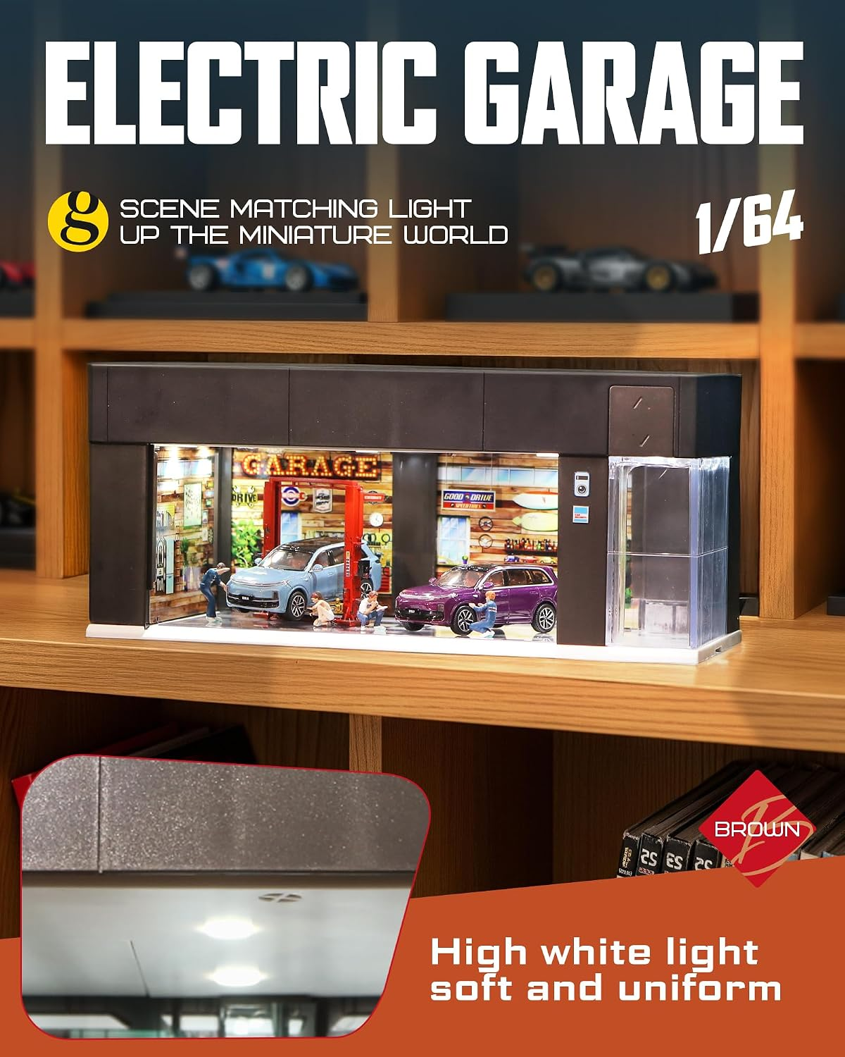 1/64 Display Case for Hot Wheels Garage with LED Voice Control