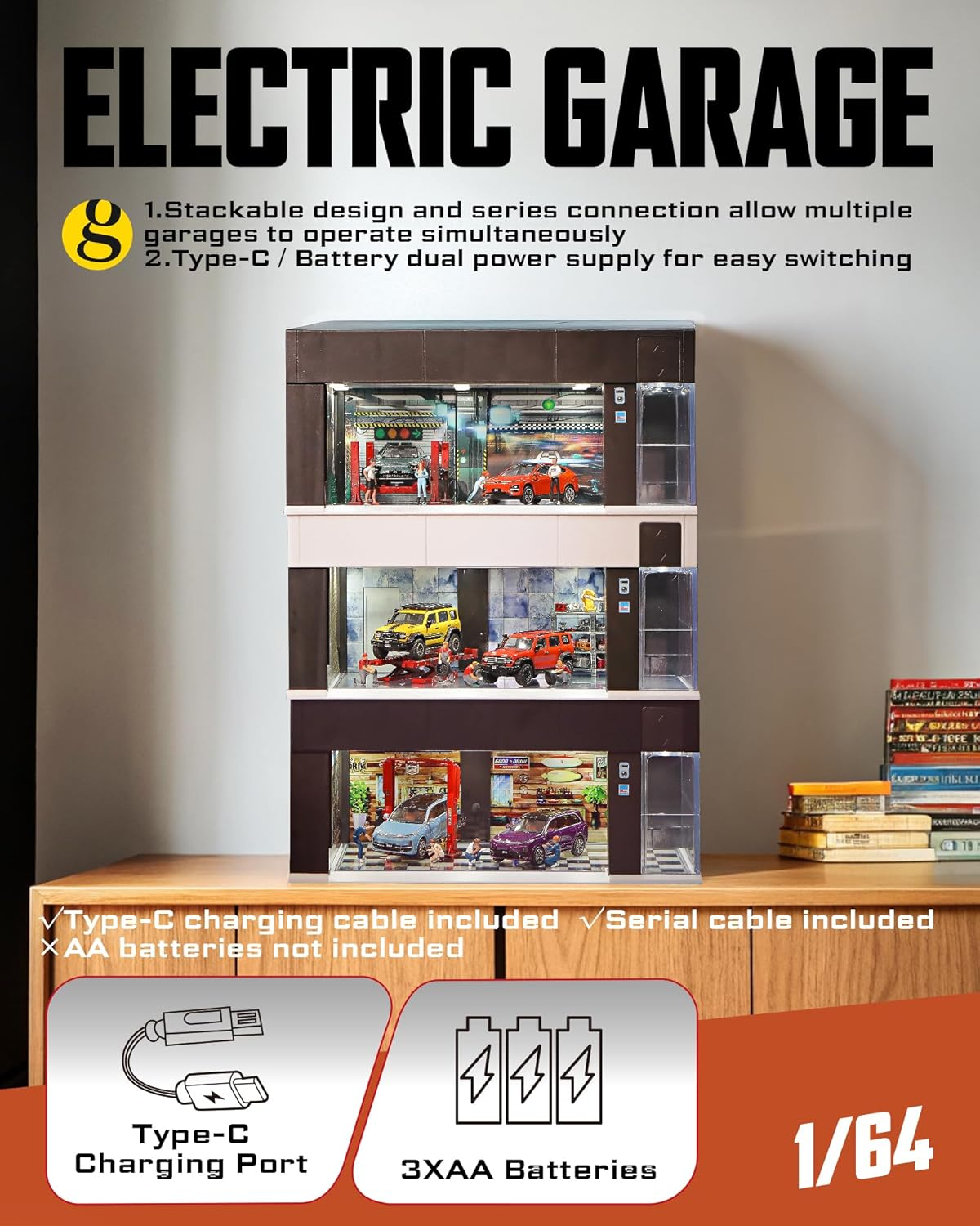 1/64 Electric Garage Display Case for Hot Wheels with LED Lights