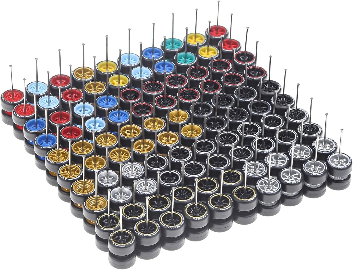 1/64 Wheels Mixed/Random Real Ridersprinted Simulation Wheel Rims Tires Set for 10 Cars 1/64 Scale (01)