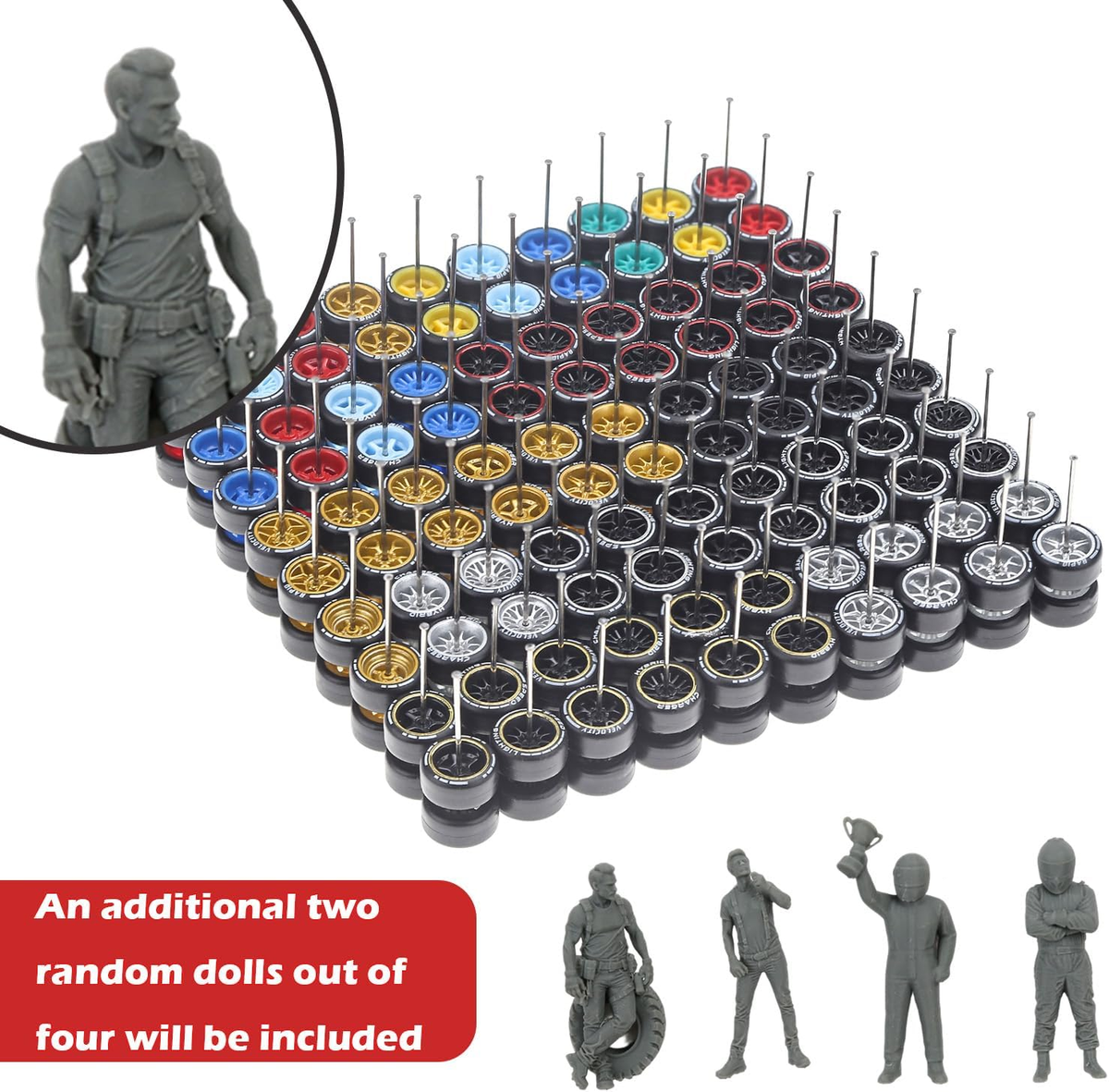 1/64 Wheels Mixed/Random Real Ridersprinted Simulation Wheel Rims Tires Set for 10 Cars 1/64 Scale (01)