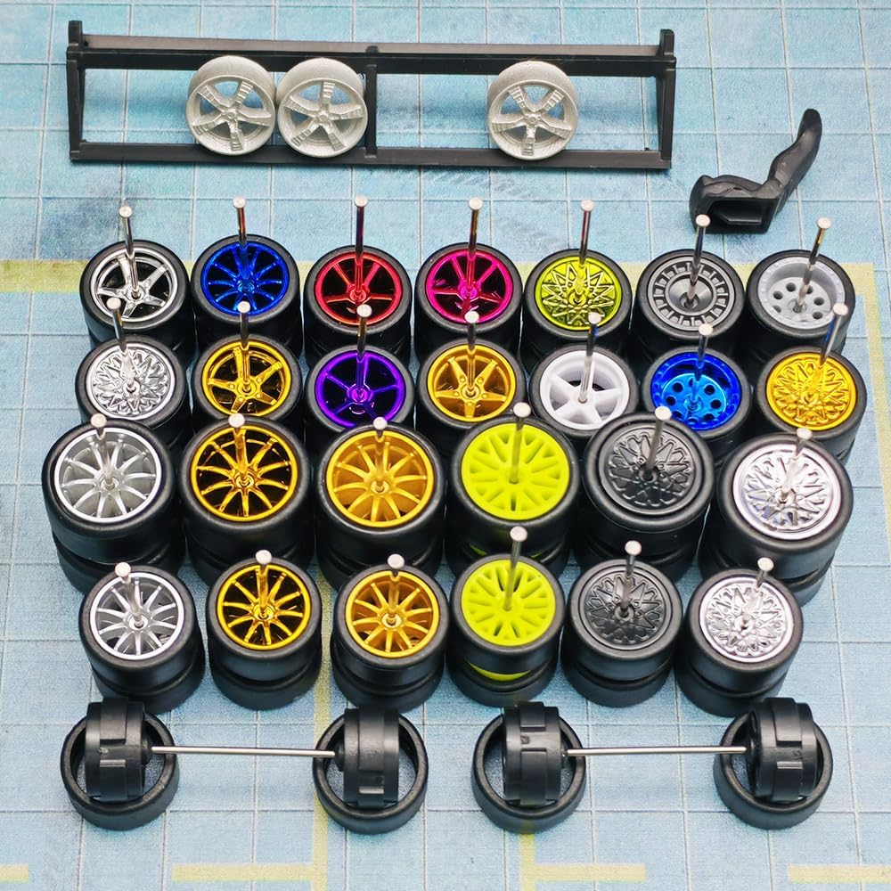 1/64 Wheels Smooth Tire Skin and Detachable Suitable for Rlc，Mixed Random 10 Sets 0.43In and 0.51In Wheels for Car Culture Modificition. (10 Mixed RLC Slicks)