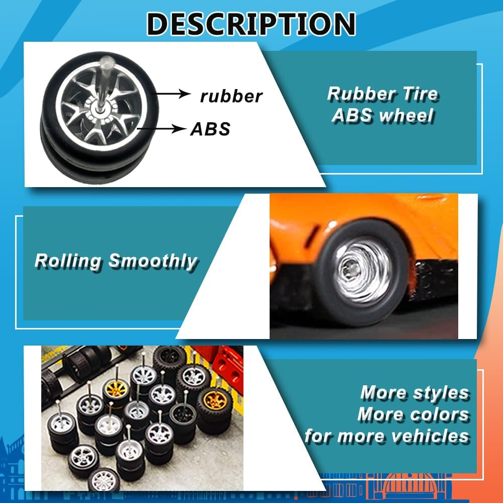 1/64 Wheels Smooth Tire Skin and Detachable Suitable for Rlc，Mixed Random 10 Sets 0.43In and 0.51In Wheels for Car Culture Modificition. (10 Mixed RLC Slicks)