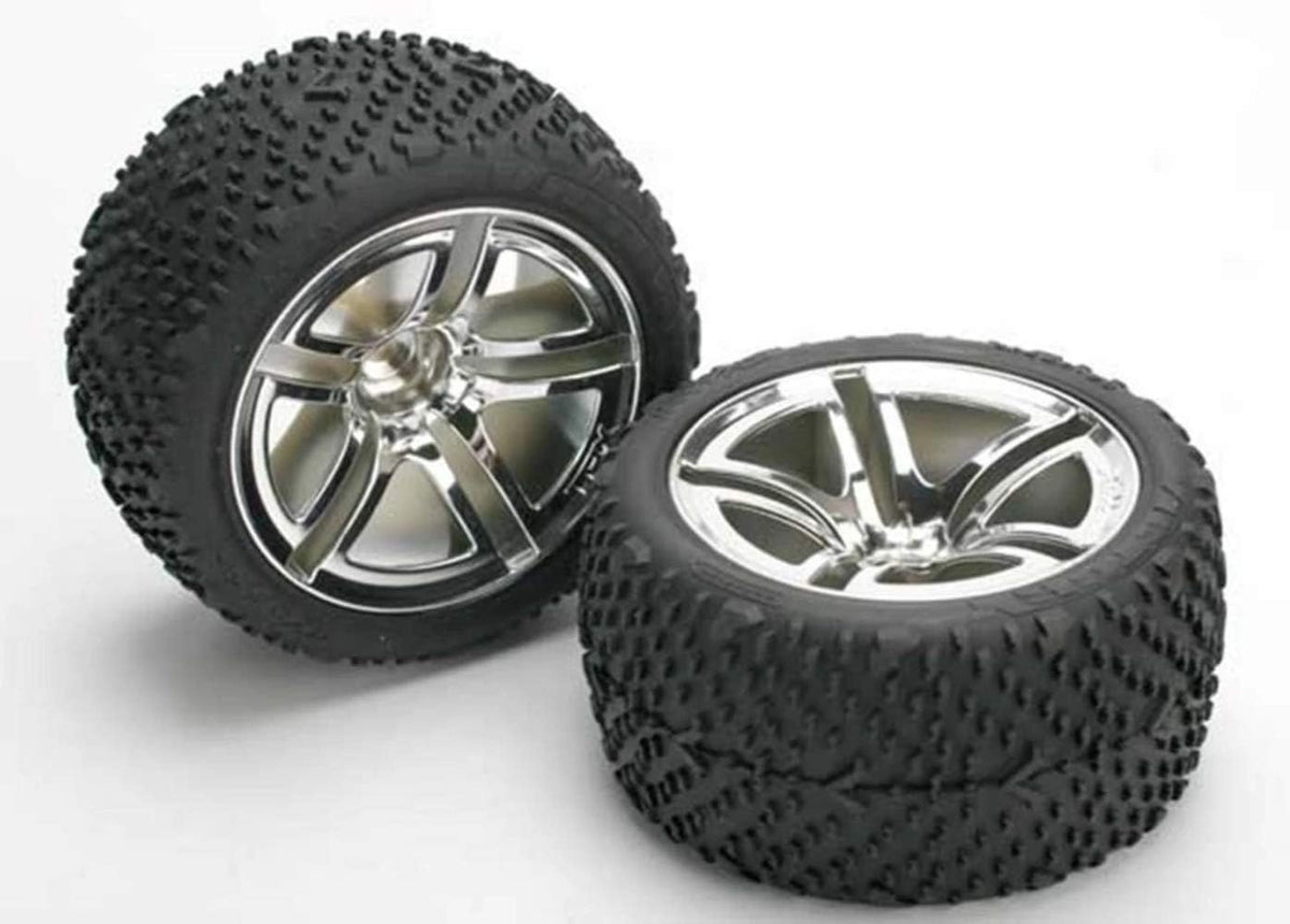 5573 Victory Tires Pre-Glued on Chrome Split Spoke Wheels, Nitro Rear (Pair)
