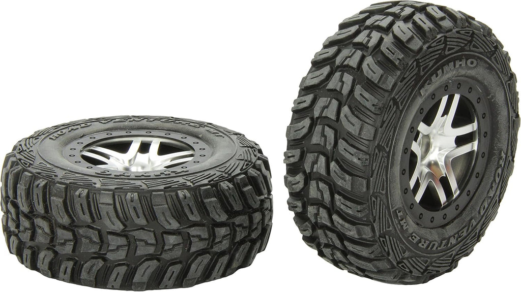 5882R Kumho S1 Tires Pre-Glued on SCT Split-Spoke Satin Chrome, Black Beadlock-Style Wheels, 2WD Front (Pair)