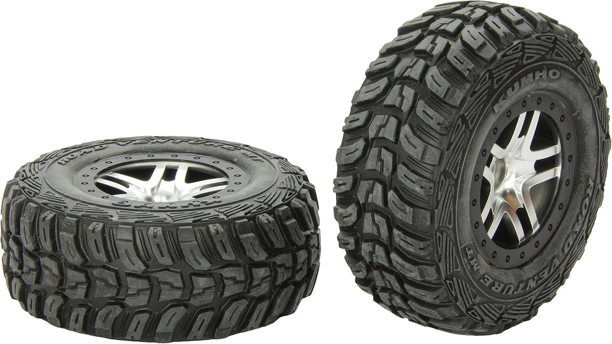 5882R Kumho S1 Tires Pre-Glued on SCT Split-Spoke Satin Chrome, Black Beadlock-Style Wheels, 2WD Front (Pair)