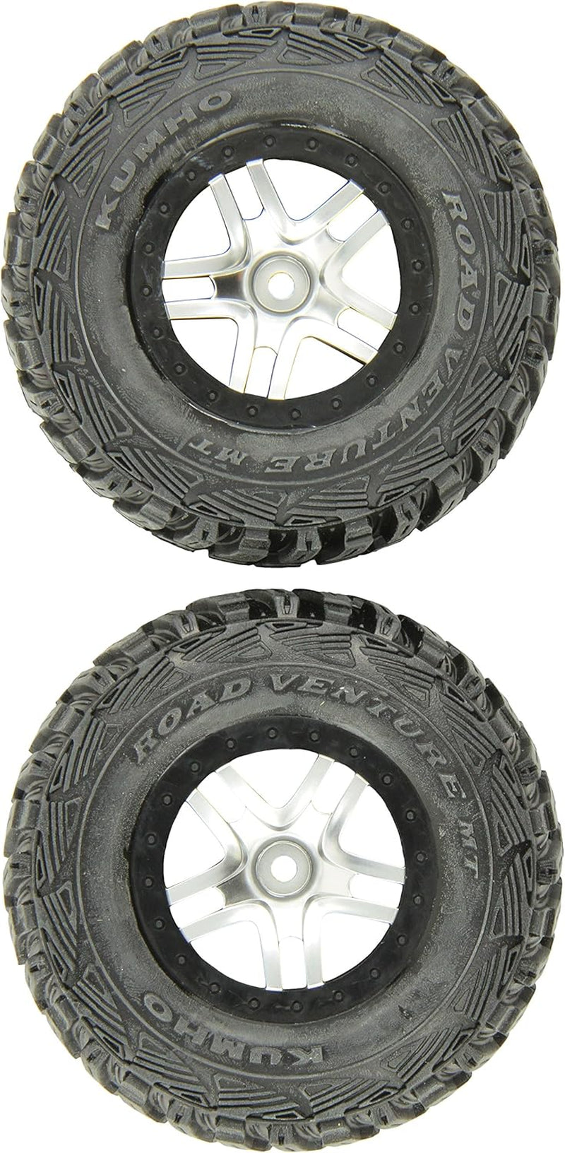 5882R Kumho S1 Tires Pre-Glued on SCT Split-Spoke Satin Chrome, Black Beadlock-Style Wheels, 2WD Front (Pair)