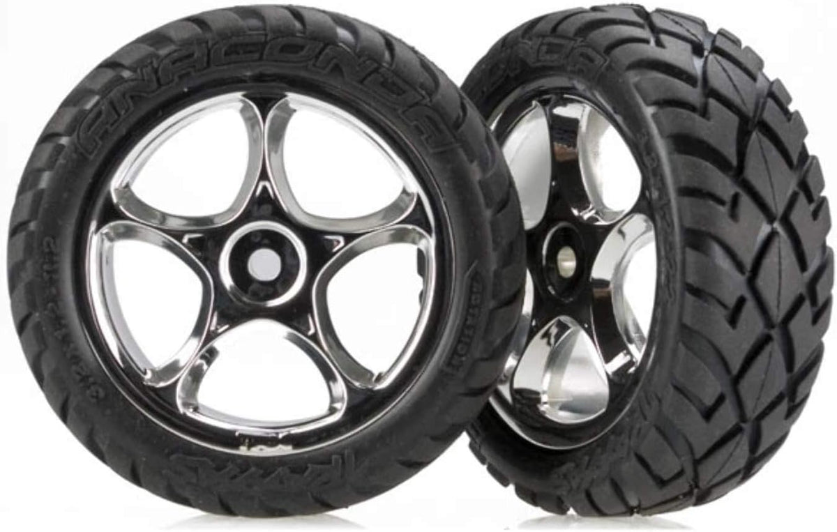 2479R Anaconda Tires Pre-Glued on 2.2" Chrome Tracer Wheels (Pair)