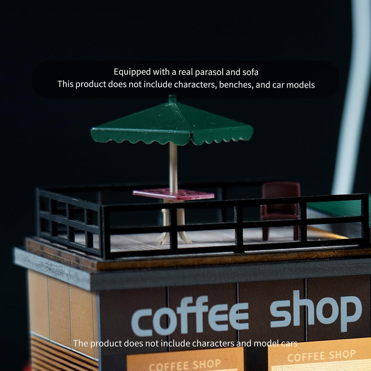 1/64 Diorama Garage, Model Car Garage and Display Case, Coffee House Diorama Display Parking Lot with LED Lights and 5 Outdoor Parking Spaces for Toy Car Collectors