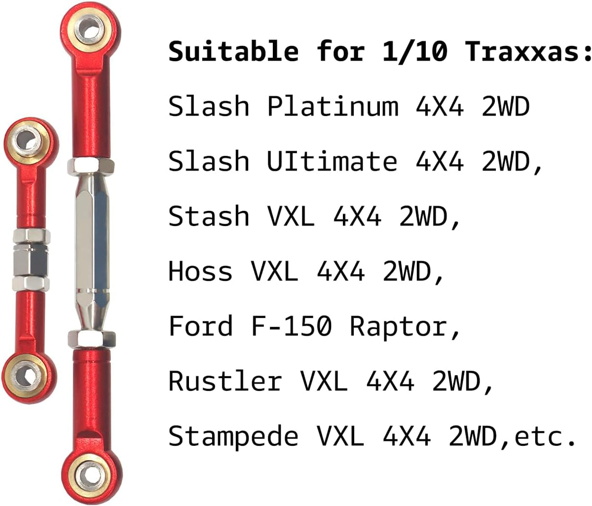 Aluminum Alloy RC Turnbuckles Camber Links Upgrade Parts Fits for Traxxas 1/10 RC Slash 4X4/2Wd/Hoss 4X4 Vxl/2Wd/Rustler 4X4 Vxl/2Wd/Stampede 2WD (Red)