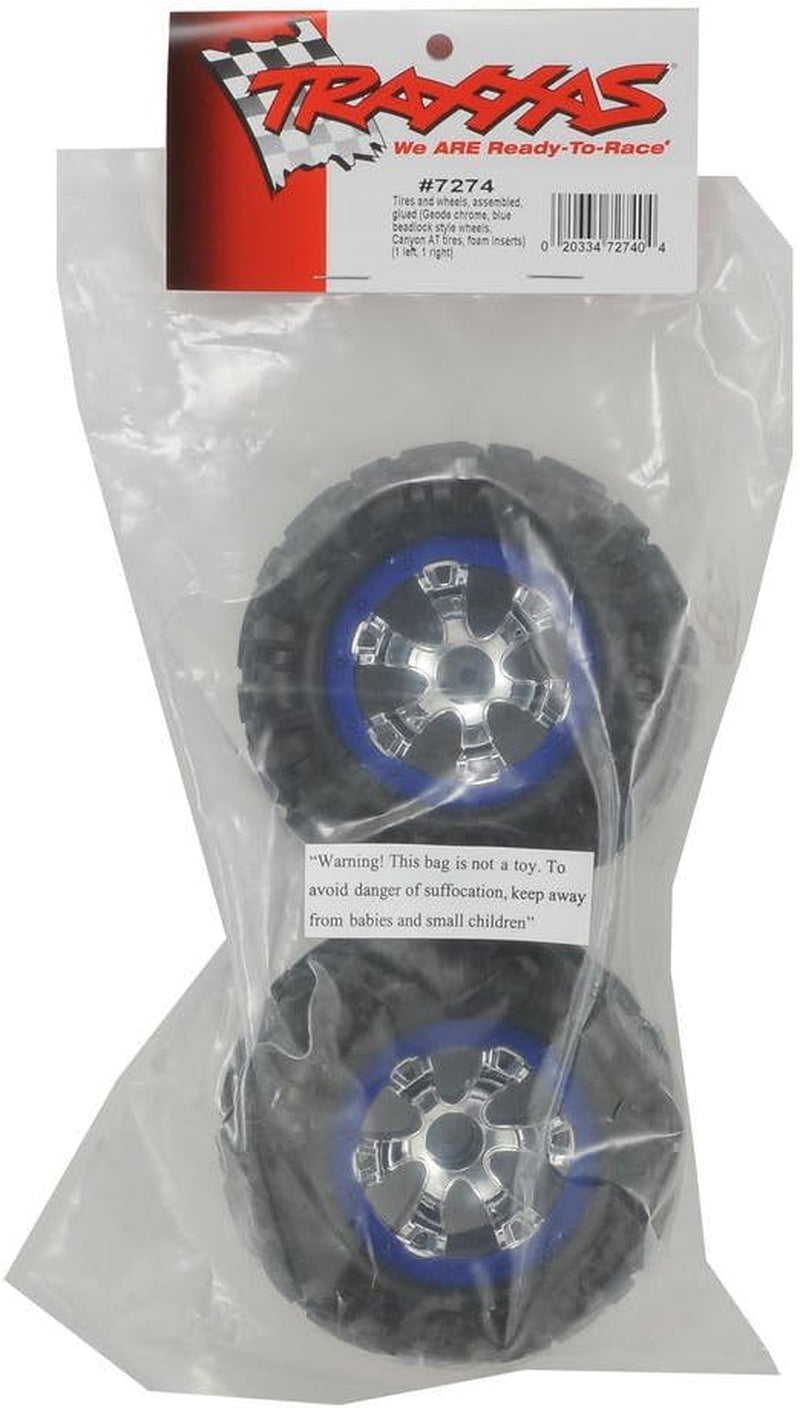 7274 Canyon at 2.2" Tires Pre-Glued on Chrome Geode Blue Beadlock-Style Wheels (Pair)