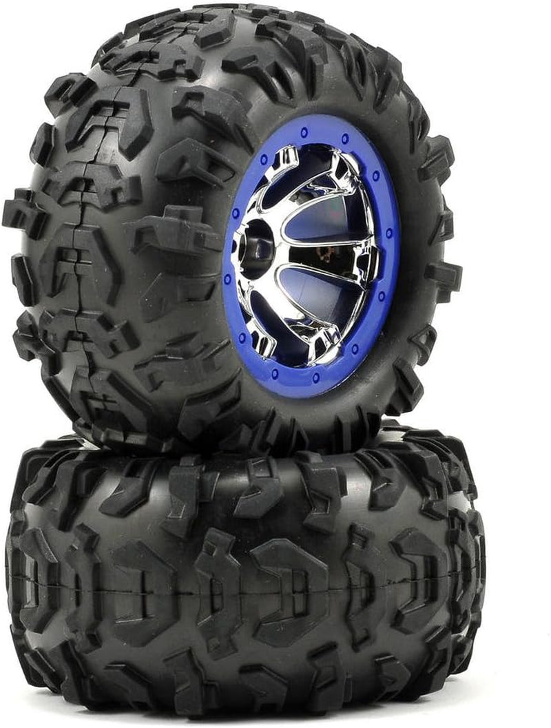 7274 Canyon at 2.2" Tires Pre-Glued on Chrome Geode Blue Beadlock-Style Wheels (Pair)