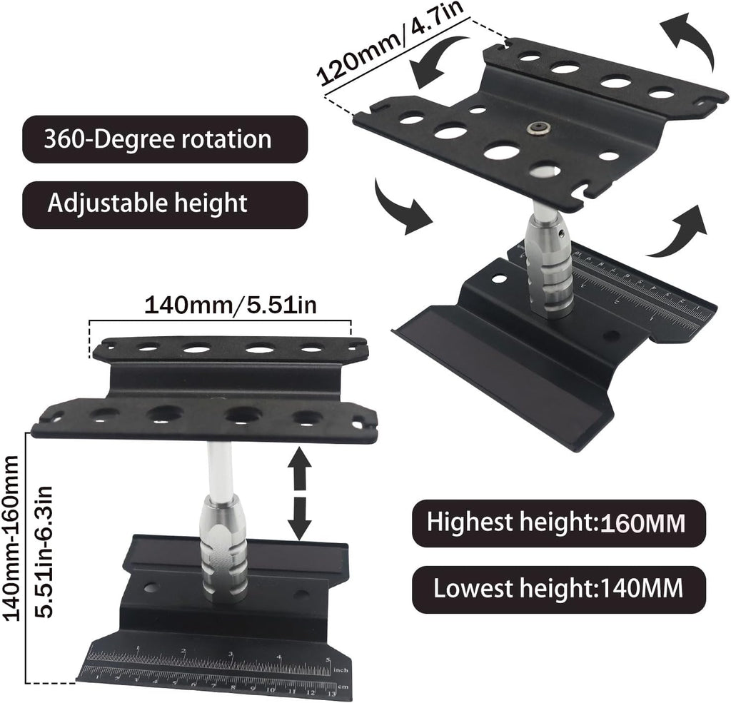 RC Car Stand RC Repair Stand 360 Degree Rotation Lift or Lower for Traxxas Arrma Redcat Axial RC4WD HSP Losi 1/8 1/10 1/12 1/16 Scale RC Crawler Car Truck Buggies (Black)